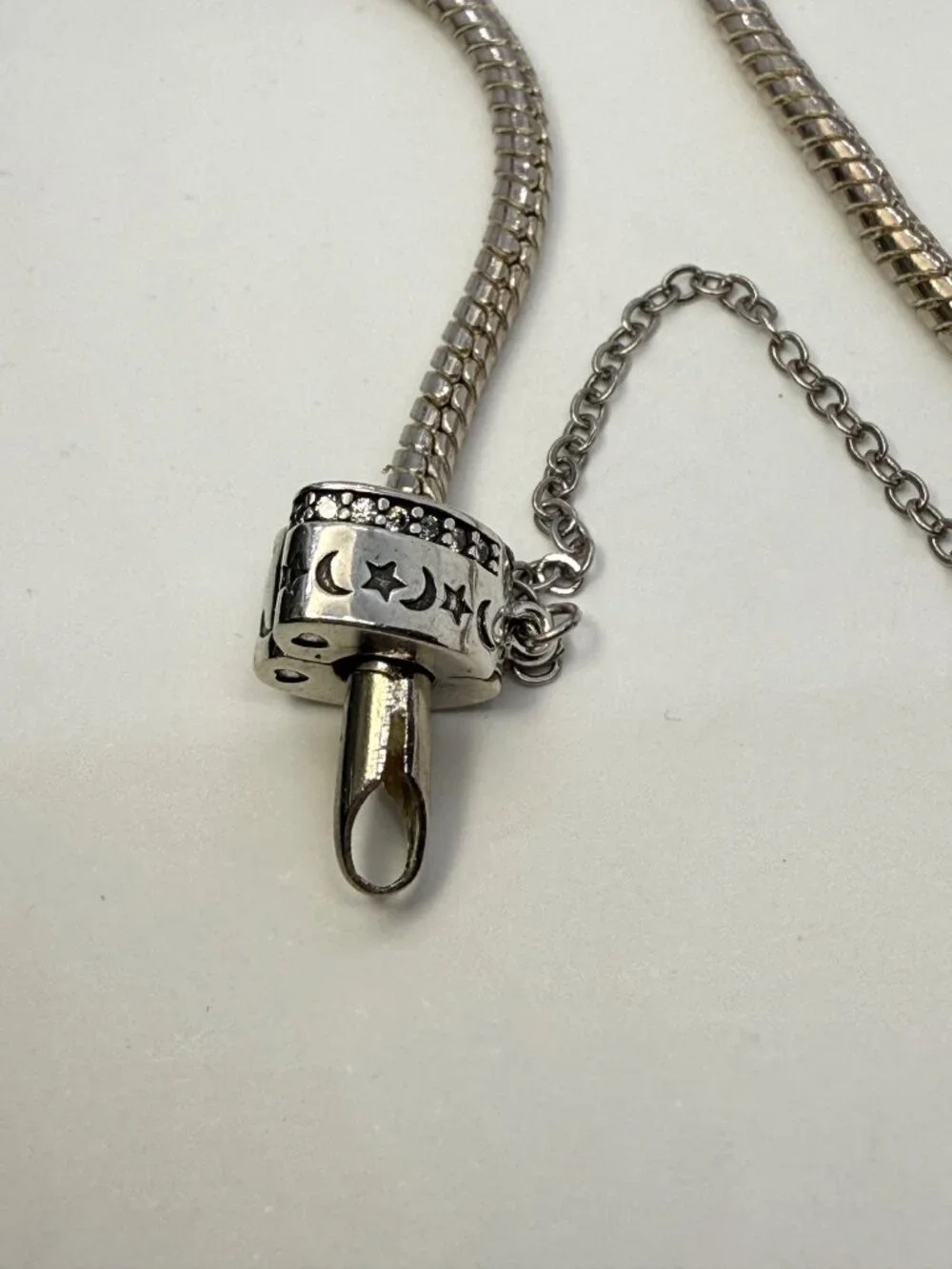 Silver Plated Celestial Moon & Star Clip Safety Chain Charm